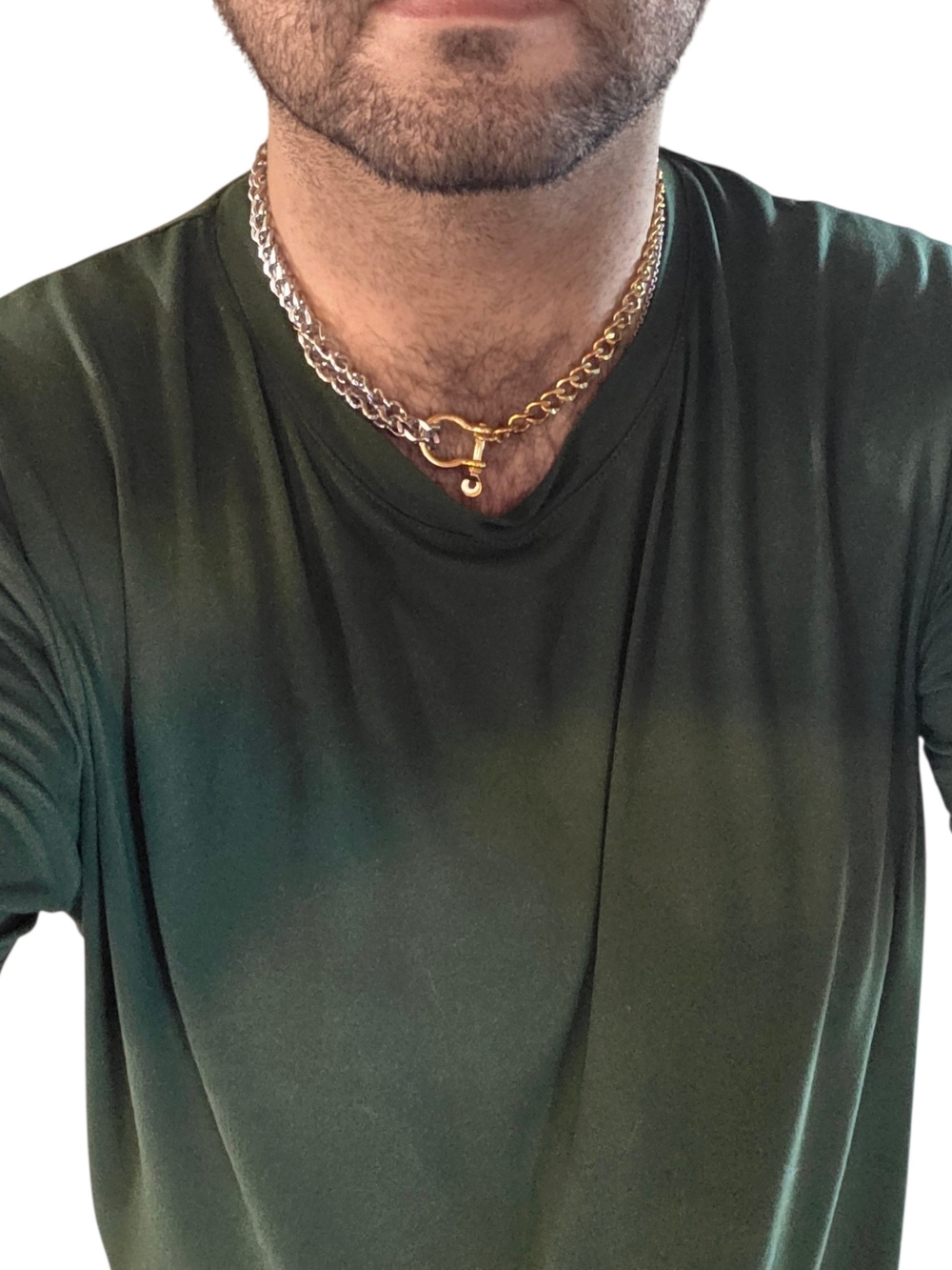New Stainless Steel Two-Tone Gold & Silver Chain Necklace with Toggle Clasp - Picture 3 of 3